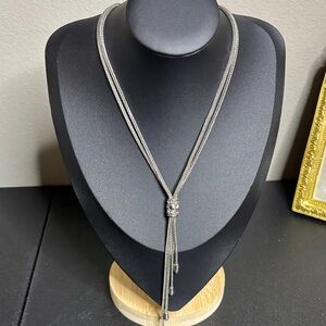 Silver Tone Tassel Lariat Multi Layer Necklace